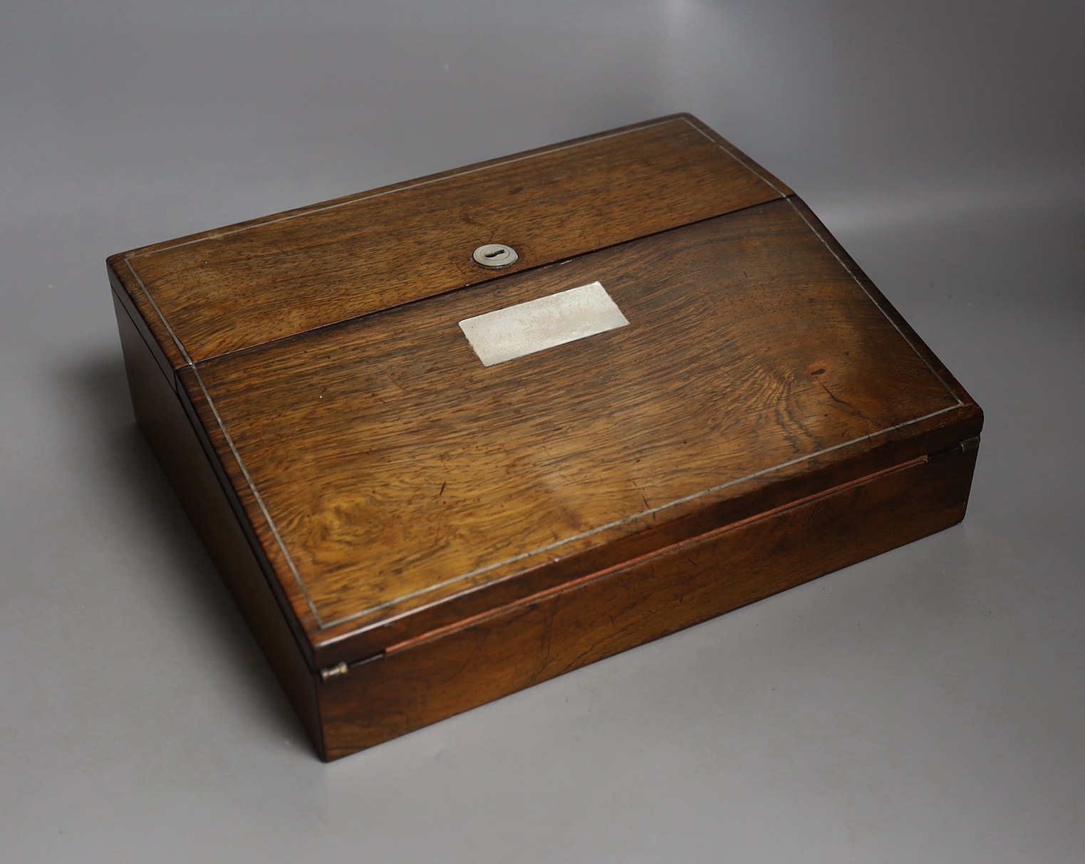 A Victorian mother-of-pearl and rosewood writing slope - 30.5cm wide